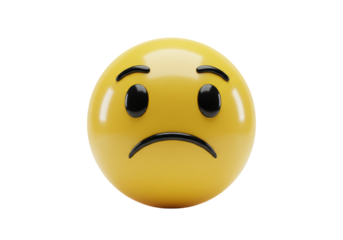 Isolated sad emoji for social media with a downcast expression of unhappiness or worry