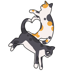 Two cats make heart shape vector cartoon illustration.