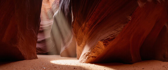 A tight canyon passage, ideal for environmental conservation. The post-rain vibe and peaceful solitude create an authentic mood.