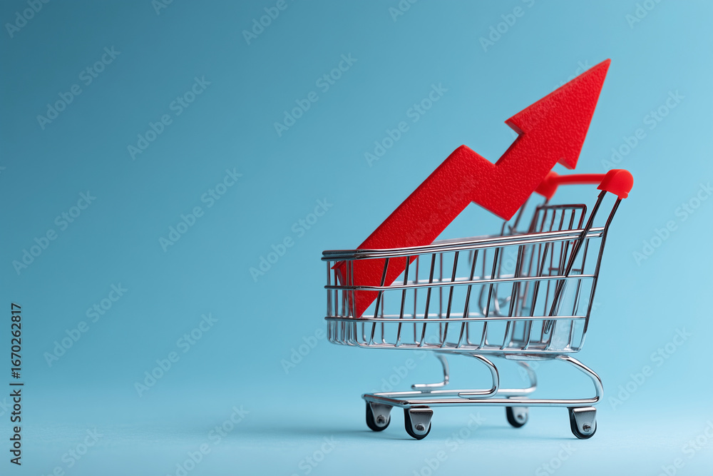 Poster a shopping cart with a red arrow on it