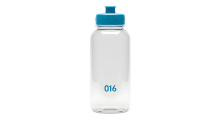 Clear Plastic Water Bottle with Blue Cap and Number 016