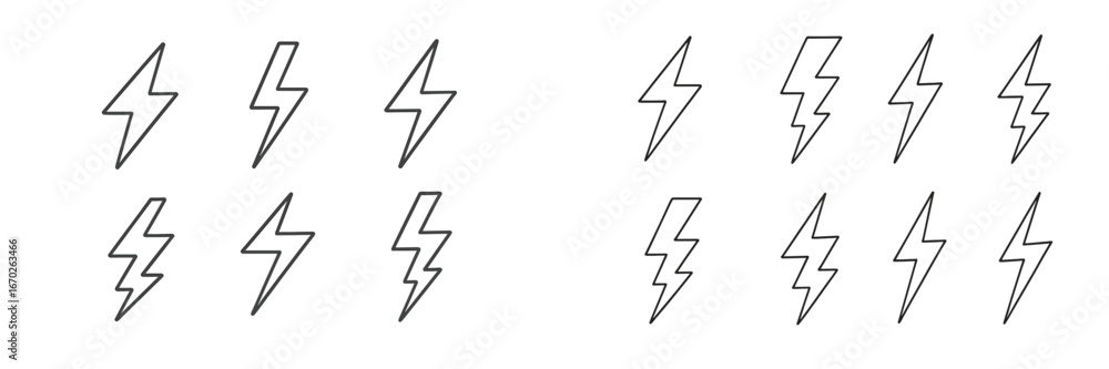 Poster collection of lightning bolt designs featuring simple and clean outlines for use in various projects