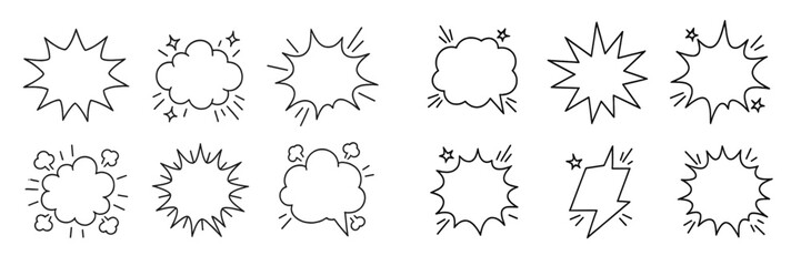 Creative hand-drawn comic speech bubbles with different shapes and styles for use in storytelling or artistic projects