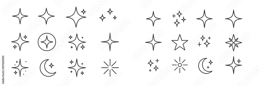 Poster various star and moon icons designed for digital use in creative projects such as graphics and illus