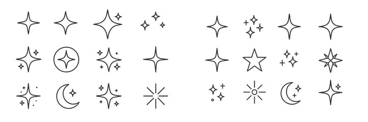 Various star and moon icons designed for digital use in creative projects such as graphics and illustrations