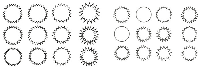 Patterns of geometric shapes displayed in a grid on a blank background for design and illustration purposes