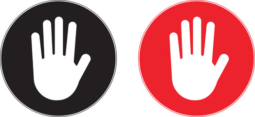 stop, hand, sign, symbol, warning, prohibition, danger, danger sign, caution, alert, forbidden, no, do not, gesture, open hand, palm, five fingers, black circle, red circle, white, graphic, icon, vect