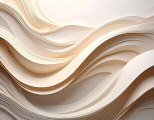 Abstract beige and cream paper wave design, flowing curves pattern, close-up studio shot against a white background, conveying a calm and serene mood.