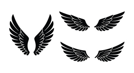 Obraz premium Set of Black Angel Wings Illustrations on White Background for Graphic Design