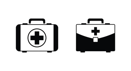 Two First Aid Kit Icons Black and White Medical Emergency Supplies