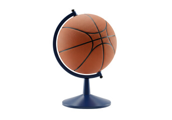 Isolated conceptual sports globe, basketball on rotating axis, school display world prop