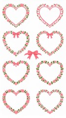Charming Collection of HeartShaped Floral Frames with Pink Roses and Bows.