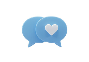Isolated pair of blue speech bubbles showing love, social media reaction icon