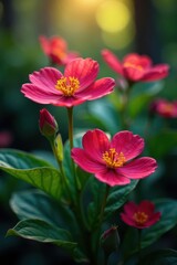 Fototapeta premium Velvet petals, gilded leaves, vibrant wildflowers, trendy, detail, wildflowers