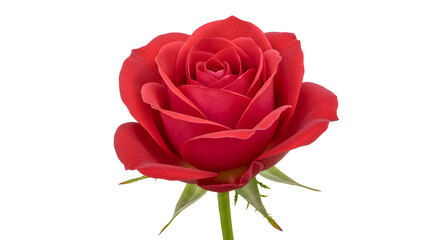 Single Red Rose Bloom on White Background
