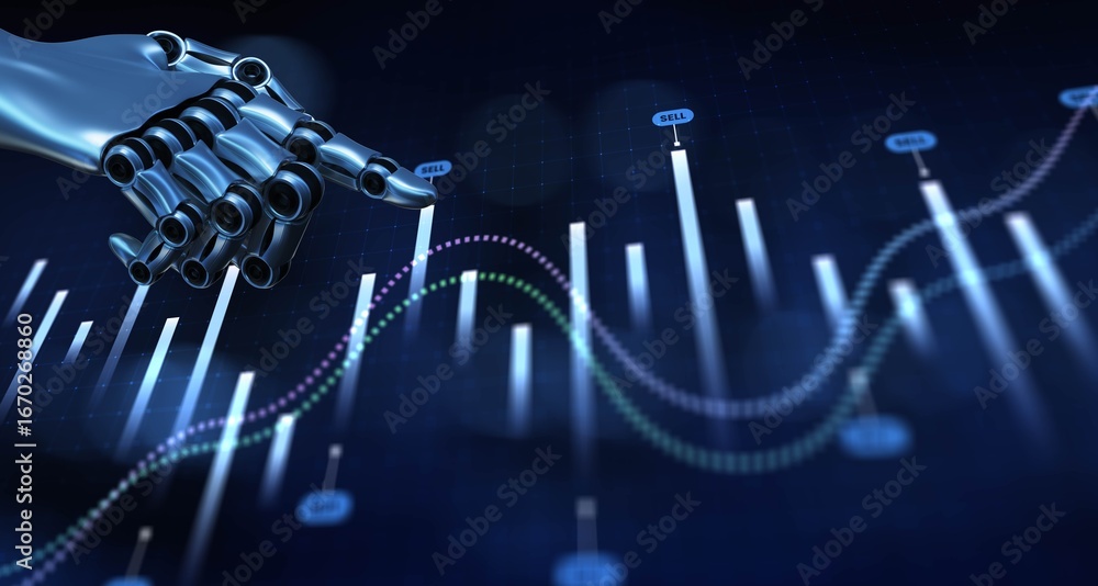 Aufkleber robotic financial trading visualization with predictive market analysis. 3d render.