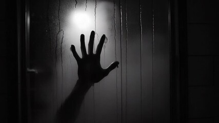 A haunting exploration of fear and isolation as a mysterious hand appears through a foggy glass, illuminated by an eerie light that heightens the suspenseful atmosphere.