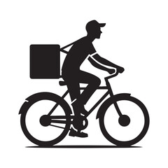 Obraz premium Delivery person with bike vector silhouette outline logo design concept illustration