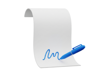 Signing an Agreement: Blue Pen on White Paper Document 3D Rendering