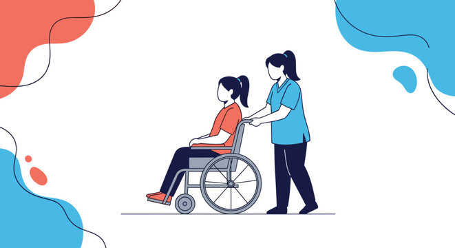 Healthcare professional assisting patient in wheelchair with compassionate care and support services