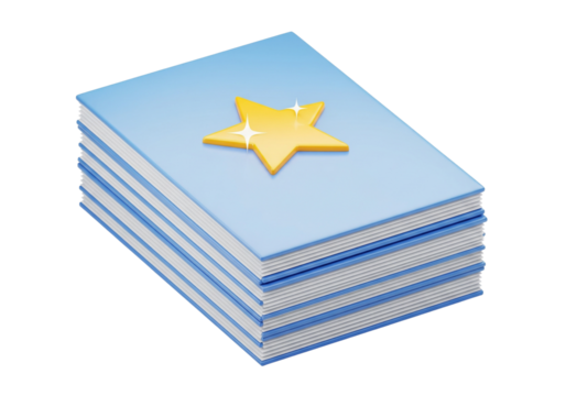Educational Excellence: Stack of Blue Books Topped with a Sparkling Golden Star