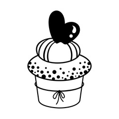Black and white cupcake clipart, isolated cartoon Birthday doodle. Sweet food vector illustration