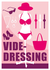 Affiche vide-dressing sur fond rose. Illustration. Format A4.