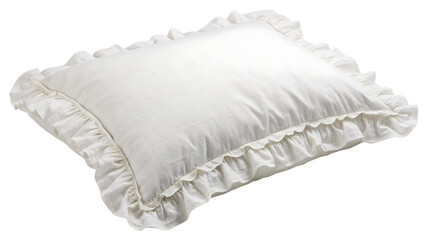 Single white ruffled pillow PNG – Soft decorative cushion isolated on white background. AI GENERATED.
