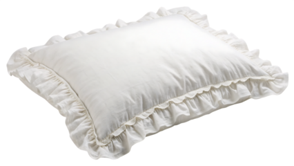 Single white ruffled pillow PNG – Soft decorative cushion isolated on white background. AI GENERATED.
