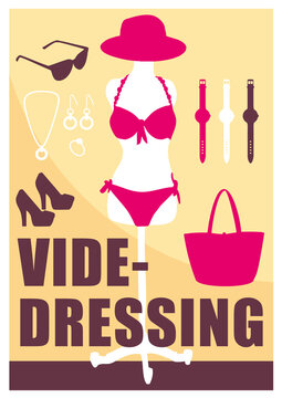 Affiche vide-dressing sur fond jaune. Illustration. Format A4.