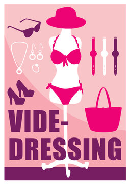 Affiche vide-dressing sur fond rose. Illustration vectorielle. Format A4.