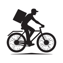 Delivery person with bike vector silhouette outline logo design concept illustration