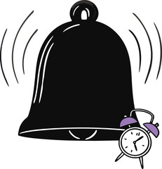 Ringing School Bell with Alarm Clock Illustration Education Reminder Notification Alert Time Management Concept Design