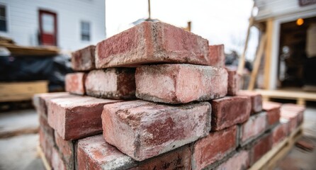 Naklejka premium Red bricks stacked in pyramid formation