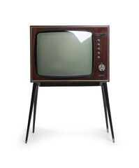 One retro TV isolated on white. Used stuff