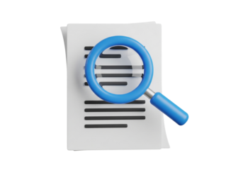 3D Magnifying Glass on Documents: Information Search, Data Analysis & Detailed Review Icon