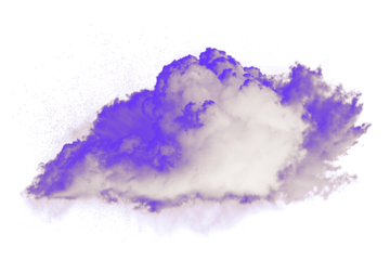 Dynamic purple and white cloud graphic, a transparent PNG offering an ethereal color burst effect. Ideal for creative designs, digital art, overlay textures, unique brush