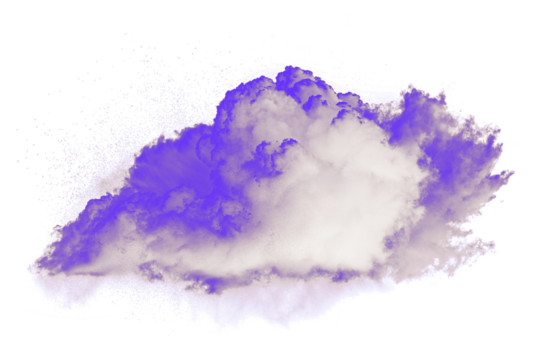 Dynamic purple and white cloud graphic, a transparent PNG offering an ethereal color burst effect. Ideal for creative designs, digital art, overlay textures, unique brush