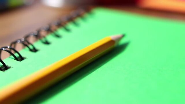 Bright Green Notebook with a Yellow Pencil  Ready for Notes and Ideas.