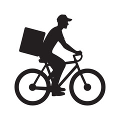 Delivery person with bike vector silhouette outline logo design concept illustration