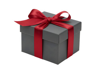 Obraz premium Elegant Gray Gift Box with Red Ribbon and Bow