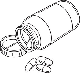 Medicine Pills in Capsule Form with Open Bottle &ndash; Healthcare and Pharmacy Concept Illustration