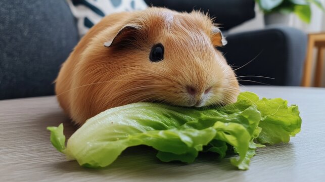 Guinea pig eating lettuce