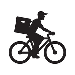 Delivery person with bike vector silhouette outline logo design concept illustration