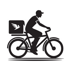 Obraz premium Delivery person with bike vector silhouette outline logo design concept illustration