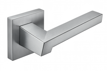 Brushed steel door handle isolated on transparent background, ideal for architectural visualizations or interior design projects