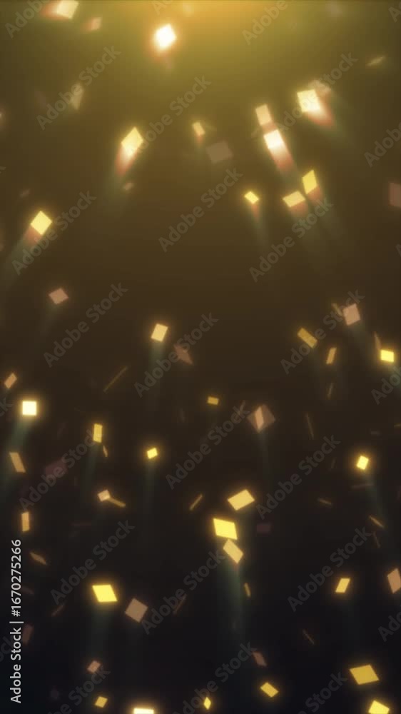 Poster mesmerizing animation of golden squares dancing gracefully on a dark backdrop.