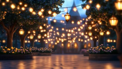 A magical background for a fairytale wedding or celebration with glowing lights.