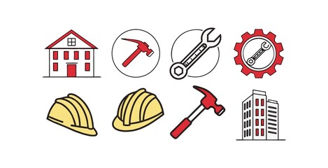 Construction icons set on white background, stock vector