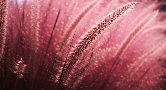 Close-up of delicate pink grass blades.  Soft focus - Powered by Adobe
